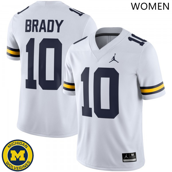 Women's Michigan Wolverines #10 Tom Brady White Jordan Brand Official Game Jersey